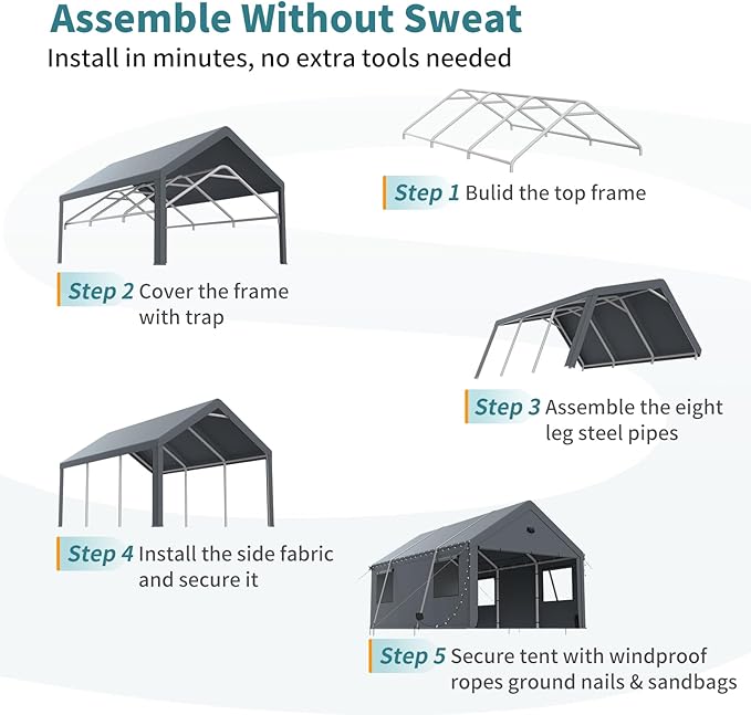 Heavy Duty Carport Canopy 12x20FT,Extra Large Portable Car Tent Garage with Roll-up Windows and All-Season Tarp Cover,Removable Roof&Side Wall for Car,SUV,Boats&Truck Shelter Logic Storage