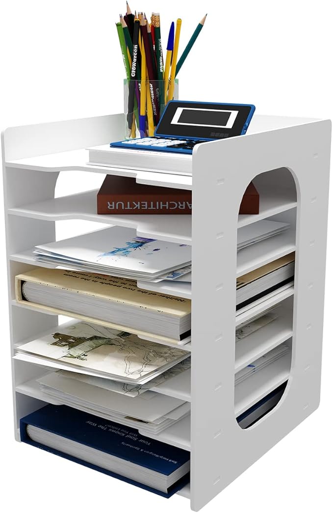 Natwind 7 Tier 10”x12” Scrapbook Paper Organizer For Desk,White File Organizer,Office Desk Organizers,Stackable Letter Tray,Paper Sorter,Document Storage Rack for Home Office School Classroom