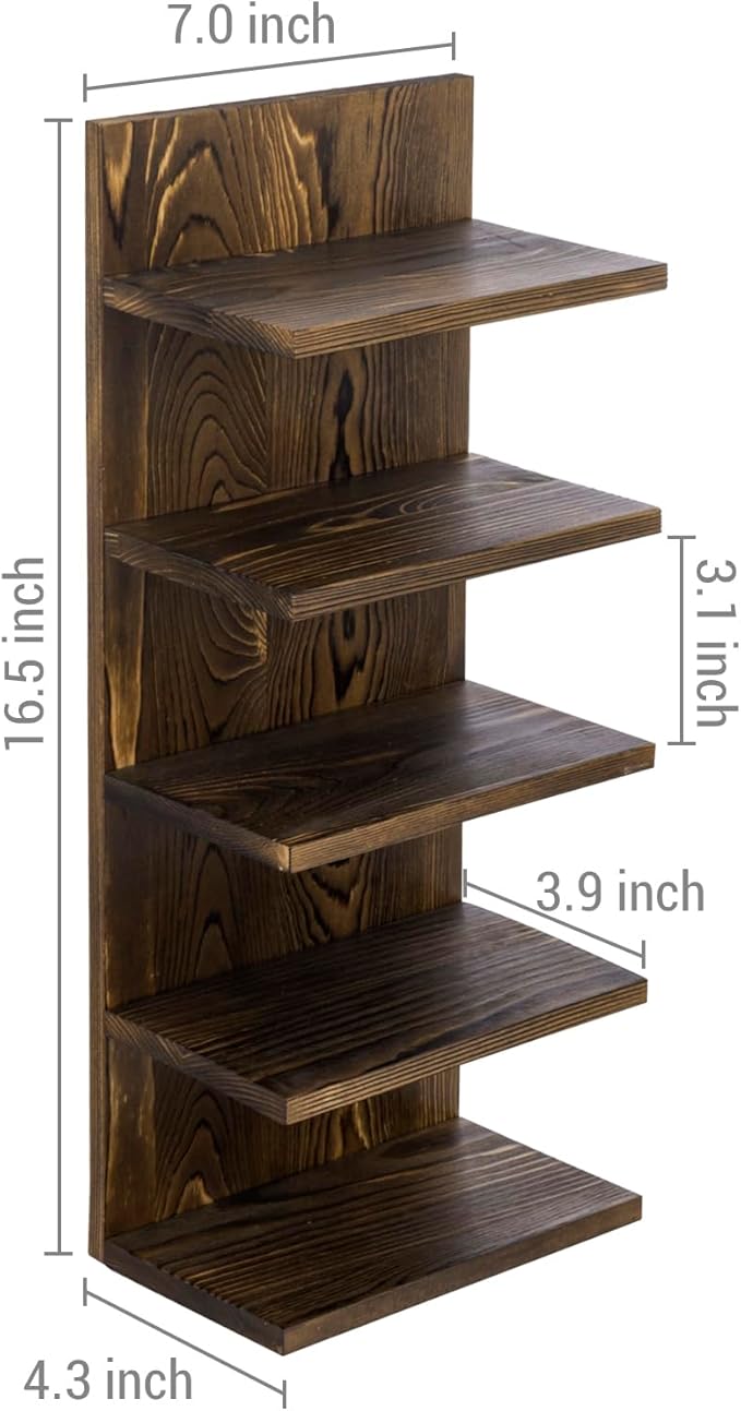MyGift 5 Tier Rustic Burnt Solid Wood Sunglasses Holder Rack, Wall Mounted Eye Glasses Shelf or Tabletop Display Stand, Retail Eyewear Showcase Storage Organizer