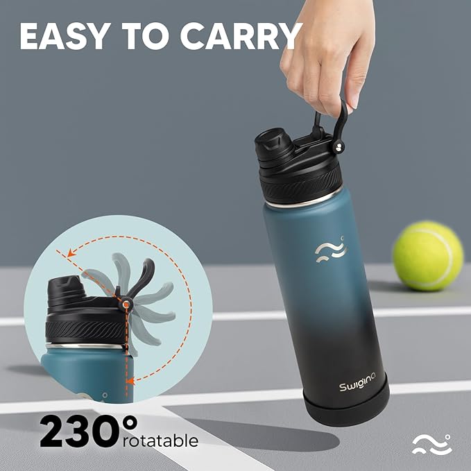 [2-IN-1 LID] Insulated Water Bottle with Silicone Boot (36hrs Cold/18hrs Hot) - DIY Stickers, Leakproof, BPA Free, 24 oz