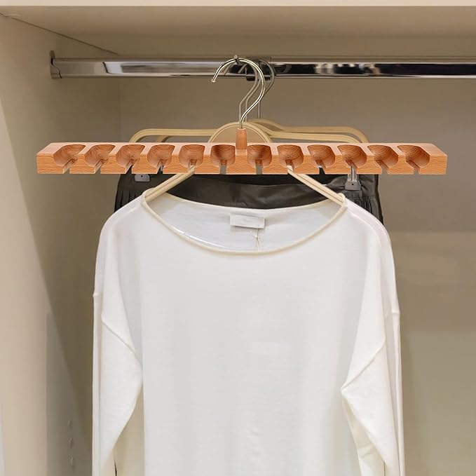Kichvoe Wooden Belt Rack Hanger Belt Organizer for Men’s Closet Storage with Hooks Home Closet Accessory Organizer