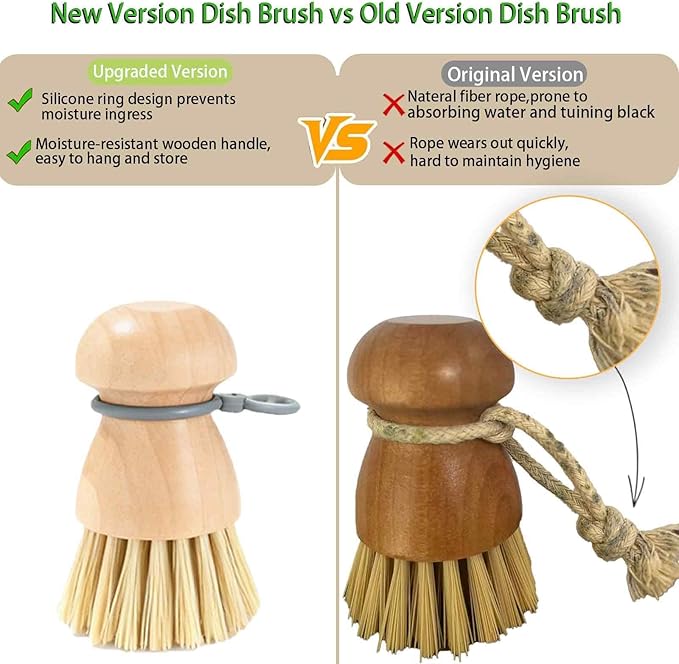 Dish Brush (2pcs/Set) for Everyday Use, Dish Scrub Brush, Wooden Dish Brush, Dish Brush with Handle for Kitchen Brush, with Hanging Loop Design for Quick Drying and Clutter-Free Counters.