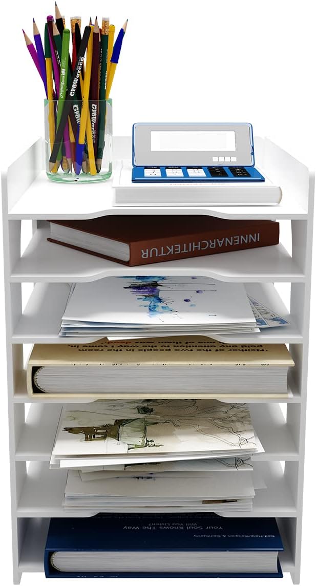 Natwind 7 Tier 10”x12” Scrapbook Paper Organizer For Desk,White File Organizer,Office Desk Organizers,Stackable Letter Tray,Paper Sorter,Document Storage Rack for Home Office School Classroom