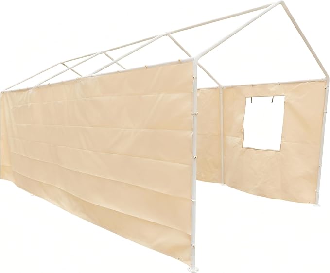 Rutile 10x20 Carport Replacement Sidewall, 180G PE Waterproof & UV Protected Sidewall Cover (Beige, Sidewall Panel w/o Mesh Windows)