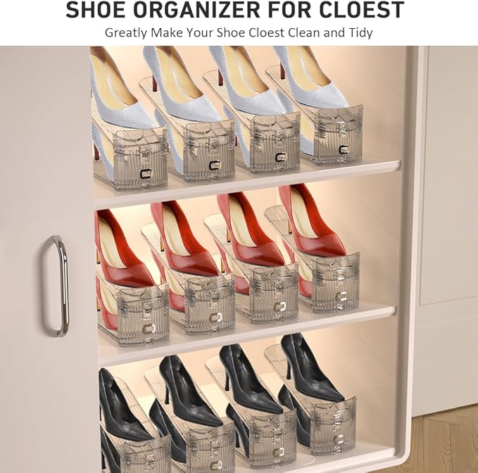 20 Pack Clear Shoe Slots Organizer - Adjustable Height 3.7''to 7.7'' Shoe stackers for a pair of shoes ,Shoe rack storage shoe space saver 50%,Easy to assemble shoe hold shoe organizer for cloest