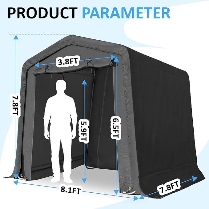 CHARMELEON 8x8FT Heavy Duty Outdoor Storage Shelter,Portable Garage Shelter for Garden Tool Motorcycle Bike,All-Steel Metal Frame Storage Tent with Dual Doors&Thickened Fabric (Dark Gray)