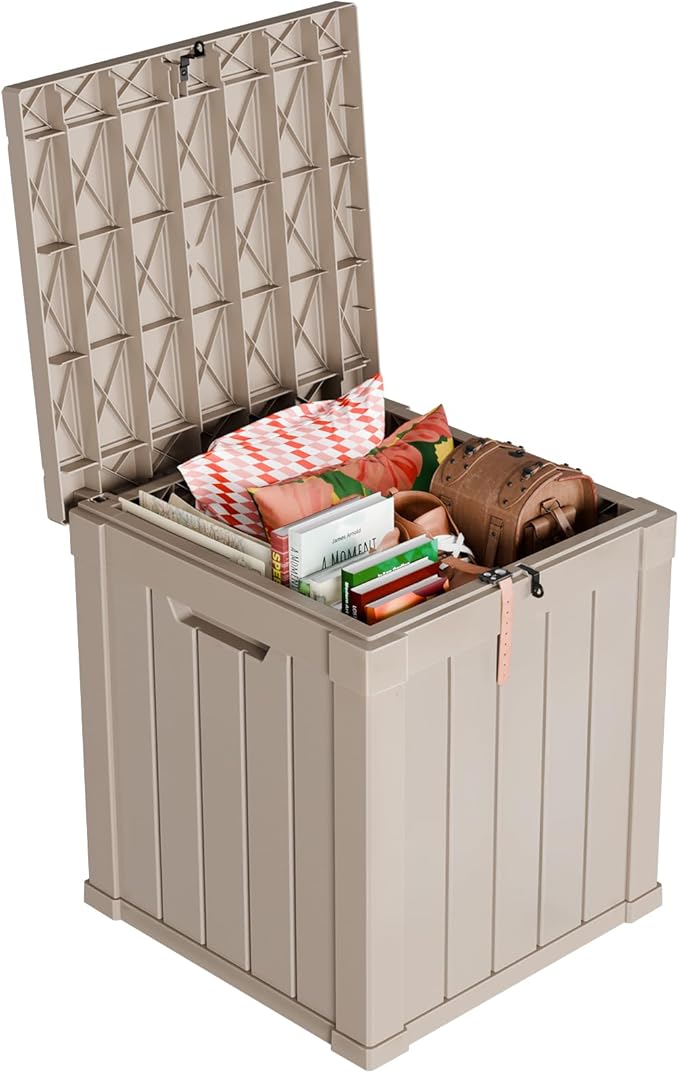 50 Gallon Outdoor Deck Box,Waterproof Resin Outdoor Storage Boxes, Outside Storage Lockable Container for Garden Tools,Indooor Cushions,Accessories (Grey)