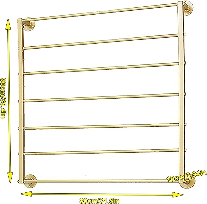 Wall Mounted Scarf Rack, Gold Silk Scarves Hijab Hanger Organizer Metal Racks Wrapping Tissue Paper Ribbon Holder Towels Storage Display for Flower Shop Retail Store (Gold, 7T-31.5×35.4IN)