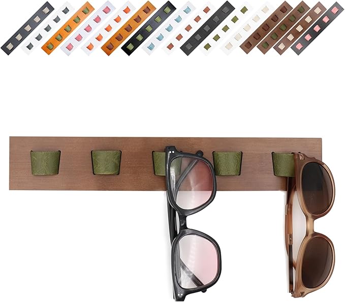 ACOCOFE Sunglass Organizer Wall Mount, Wood Eyeglass Storage Holder, Glasses Rack for Multiple Eyewear Display Men Women (Umber-green)