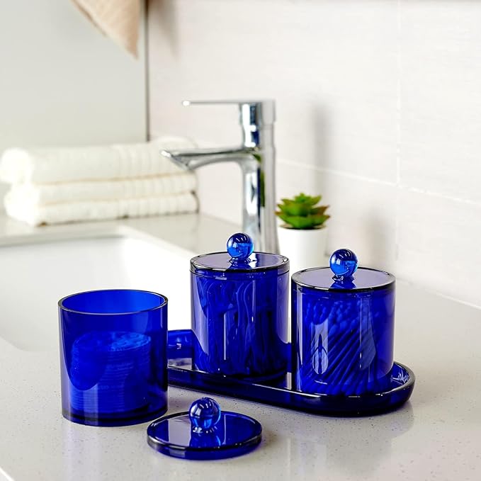 SheeChung Acrylic Vanity Tray, 2 Pack, 9.65 in x 4.5 in x 0.79 in, Catchall Tray, Countertop Sink Tray Dispenser, Sturdy Holder for Cabinet, Shelf, Cupboard, or Closet Organization (Blue)