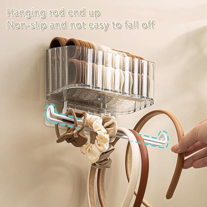 Hggzeg Clear Hanging Headband Organizer Storage, Jewelry Organizer Wall Mounted, Hair Hoop Storage, Necklace Hanger and Claw Clip Holder, for Women and Girls (White)