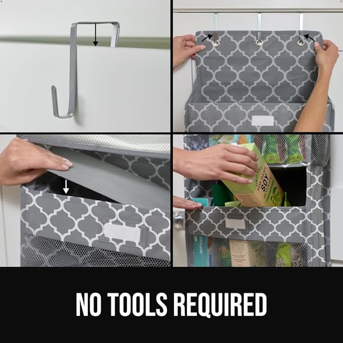 GORILLA GRIP Over The Door Organizer Storage, 5 Deep Hanging Shelves, Holds 50lbs, Closet Organizers Shelf for Bedroom, Bathroom, Nursery, Dorm Essentials, 3 Metal Hooks, 58x15 Inches, Quatrefoil