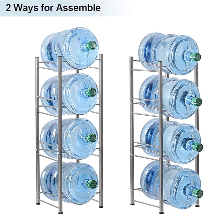 LIANTRAL Water Cooler Jug Rack, 5 Gallon Water Jug Holder Water Bottle Storage Rack, 5 gallon water bottle holder, water jug holder, 4 Tiers, Silver