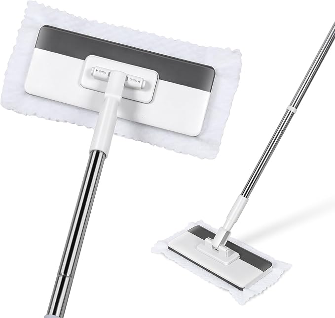 Mini Sweeper Mop,Masthome Reusable Clamp Mop with 50 " Stainless Steel Handle,1 Second Installation,Flat Dust Mops for House Wall,Bathroom, Windows, Corners, Includes 1 Sweeping Cloth