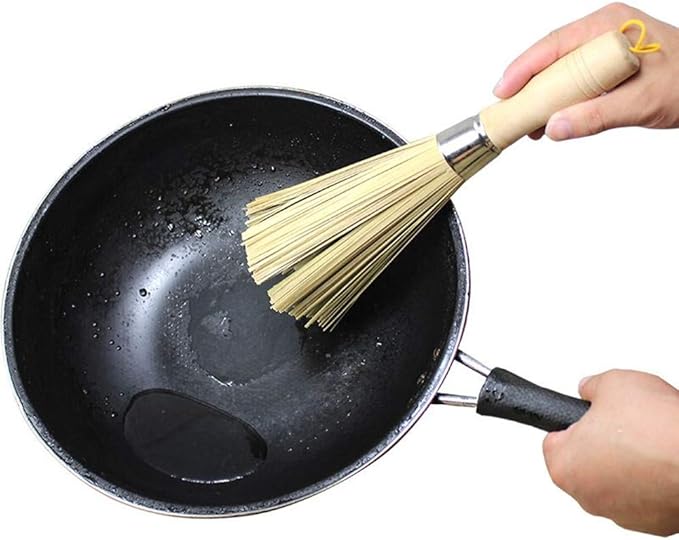 2 Pack Bamboo Wok Brush, Bamboo Kitchen Cleaning Brush
