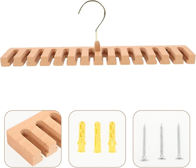 Angoily Wooden Belt and Tie Hanger Rack 14-Slot Organizer for Men, Beech Wood Wall-Mounted Belt Holder and Scarf Storage for Closet Accessory Organizer