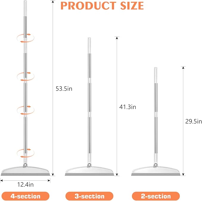 Multifunction Magic Broom, 54 Inch Adjustable Long Handle Silicone Floor Squeegee, Sweep and Scrape 2 in 1 Household Cleaning Broom for Floor, Bathrooms, Kitchens, Showers, Pet Hair, Glass,White