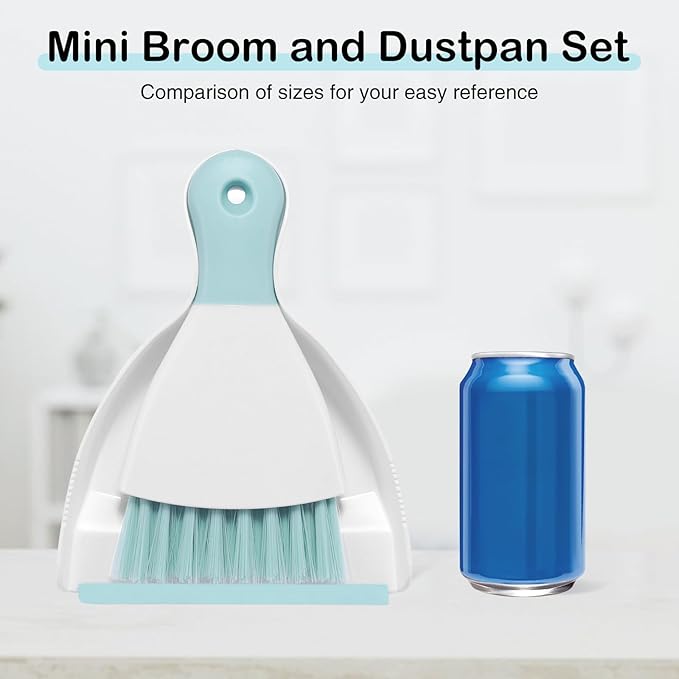 NACENA Mini Dustpan and Brush Set 2 Pack, Small Broom and Dustpan Set Dust Pan and Mini Hand Broom Dustpan and Broom Combo Compact for Home Table Keyboards Sofa Kitchen, Blue