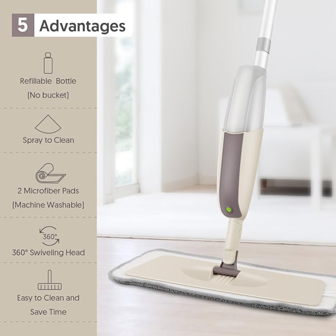 Spray Mops for Floor Cleaning: MEXERRIS Wet Mop with 3 Washable Pads for Swiffer Powermop - Floor Mop with Refillable Bottle - Home Commercial Dust Mops for Hardwood Laminate Ceramic Tiles