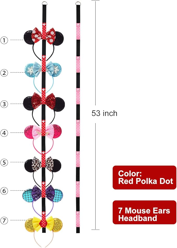 2Pcs Mouse Ears Headband Holder Polka Dot Hanging Wall Display Decor Vertical Headpiece Organizer Hair Bow Accessories Hanger Holder Black