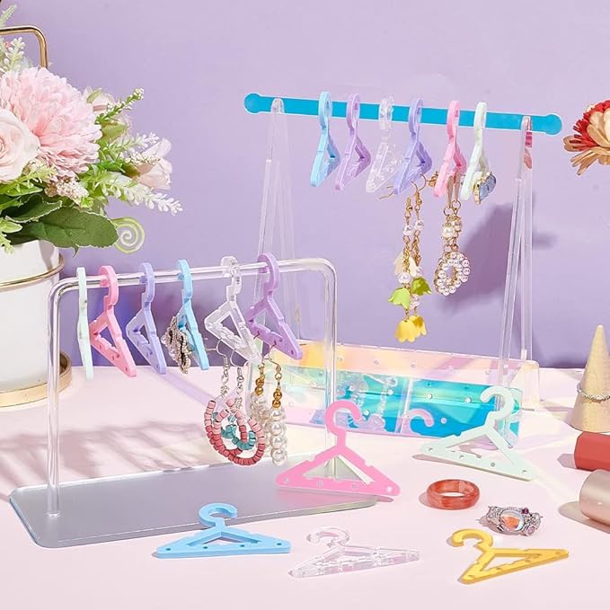 PH PandaHall 42pcs Clothes Hanger Earring Holder Necklace Mini Hanger Rack Jewelry Display Dangle Earring Hanging Organizer Acrylic Ear Studs Display Rack for Retail Show Personal Exhibition