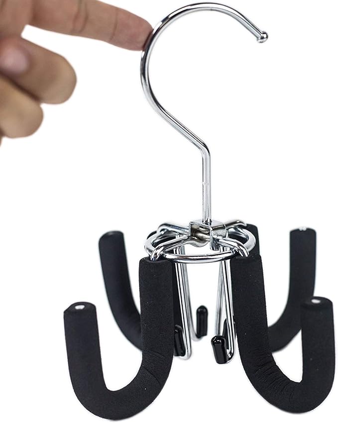 Huji 4 Hooks Swivel Belt Hanger Tie Scarves Necklace Purse Rack Clothes Organizer Closet Storage (2, Black Swivel Belt Hanger)