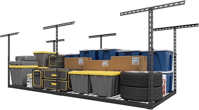3X8FT Overhead Garage Storage Rack, 26"-40" Height Adjustable Garage Ceiling Storage Racks, Heavy Duty Metal Overhead Storage Organizer System, 750LBS Weight Capacity