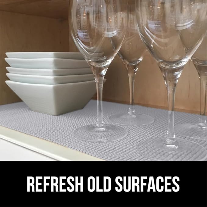 GORILLA GRIP powerGRIP Drawer Shelf and Cabinet Liner, Thick Strong Hold, Non-Adhesive Liners Protect Kitchen Cabinets and Cupboard, Bathroom Drawers, Easy Install, Breathable Mat, 17.5" x10', Lt Gray
