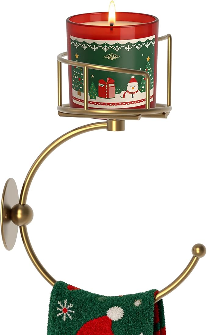 Hand Towel Holder for Bathroom with Vintage Wall Mounted Candle Holder, Rustproof Anti-Corrosion Alloy Unique Gold Towel Hook, Sturdy Coat Hanger for Vintage Kitchen Bathroom Decor and Accessories