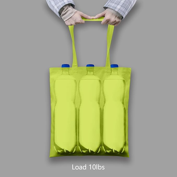 TOPDesign 12-Pack Economical 16"x15" Apple Green Cotton Tote Bag, Lightweight Medium Reusable Grocery Shopping Cloth Bags, Suitable for DIY, Advertising, Promotion, Gift, Activity
