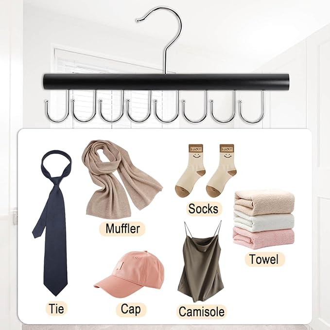 2PCS Belt Organizer Hanger,Sturdy Wood Belt Rack Closet Accessories with 8 Hooks Belt Organizer for Closet Organizers and Storage -Black