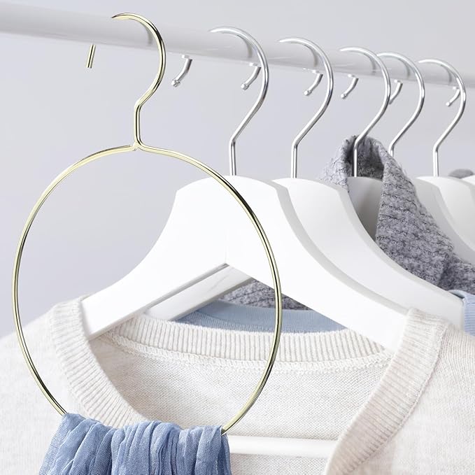 Zerodeko Round Clothes Hangers Metal Scarf Holder Creative Space-Saving Tie Rack for Home Closet Organization 10-Inch Diameter Design