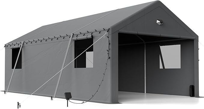 Carports Canopy 13x20 Heavy Duty, Portable Car Port Garage with Roll Up Drive Through Doors, Grey