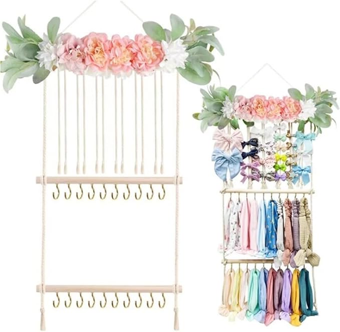 Hanging Hair Accessories Organizer, Hair Clips Storage Holder, Hair Bow Holder Organizer, Headband Holder, Hair Accessories Storage Display Wall Hanging Decor for Women Girls Room Closet Door(Pink)