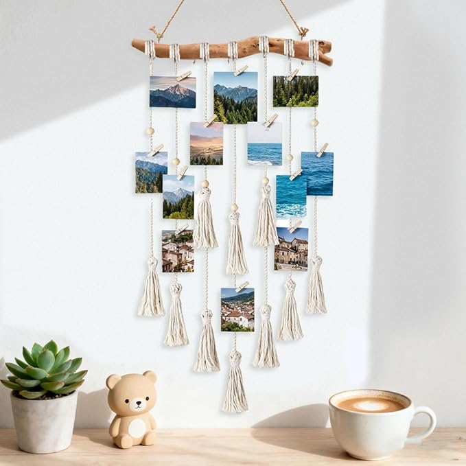 15Inch Driftwood Wall Hanging Jewelry Organizer - Rustic Wood Tree-Shaped Wall Decor with 5 Hooks for Rustic, Boho & Farmhouse Home