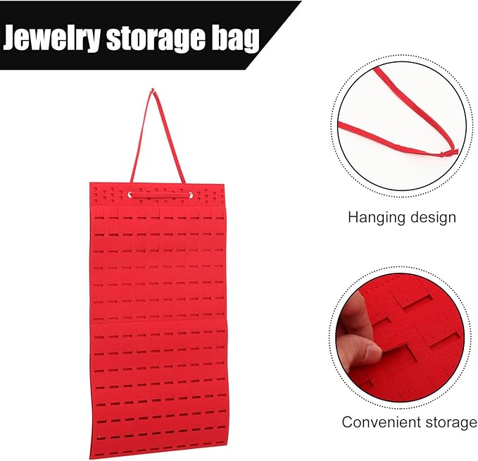Uonlytech Hanging Jewelry Organizer Storage Bag Thickened Felt Red Wall-Mounted Jewelry Display Holder for Earrings Necklaces Bracelets Household Accessory Organizer