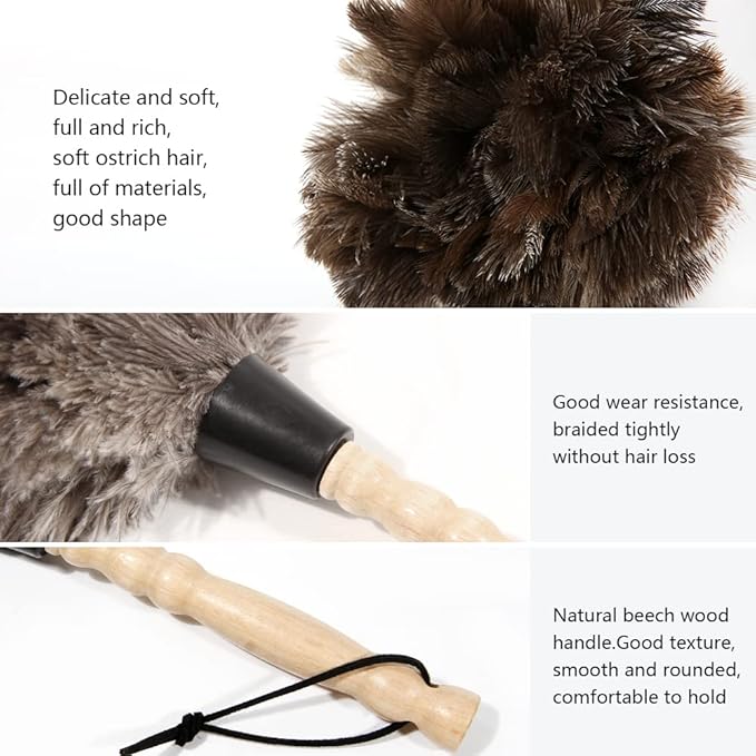 Ostrich Feather Duster 14 inch Fluffy Natural Genuine Ostrich Feathers with Wooden Handle and Eco-Friendly Reusable Handheld Ostrich Feather Duster for Cleaning Supplies(10PCS)