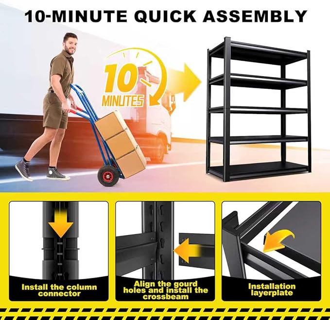 Set of 3 Garage Shelving-2050 lbs 5 Tier Storage Shelves,Adjustable Heavy Duty Metal Shelving Unit and Storage Large Rack,Utility Steel Shelf for Warehouse Industrial Pantry Basement 71"x46"x20"