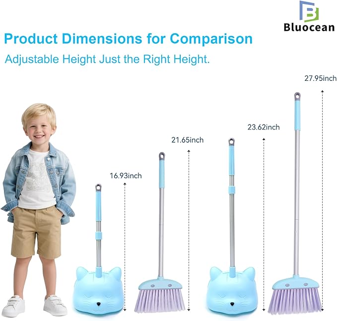 28'' Kids Mini Broom and Dustpan Set - Toddler Cleaning Toy, Toddler Household Helper, Parent-Child Interactive Play Cleaning Tool, Cute Cartoon Design, Small Safe Corner Broom (Blue Bubble)