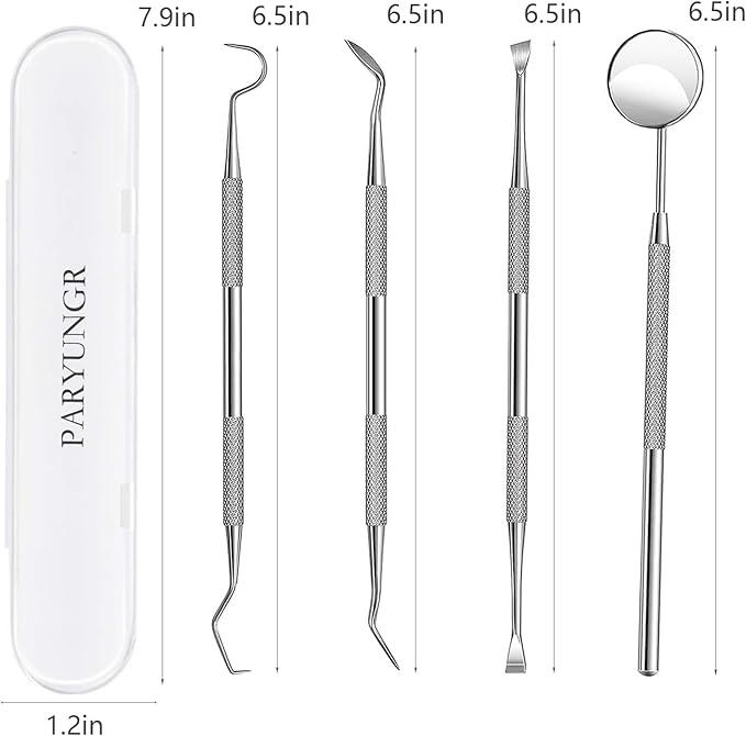Dental Tools, Professional Teeth Cleaning Oral Care Hygiene Kit, Stainless Steel Dental Pick Tooth Scraper Tartar Plaque Remover for Dentist, Personal, Pet Use with Storage Box
