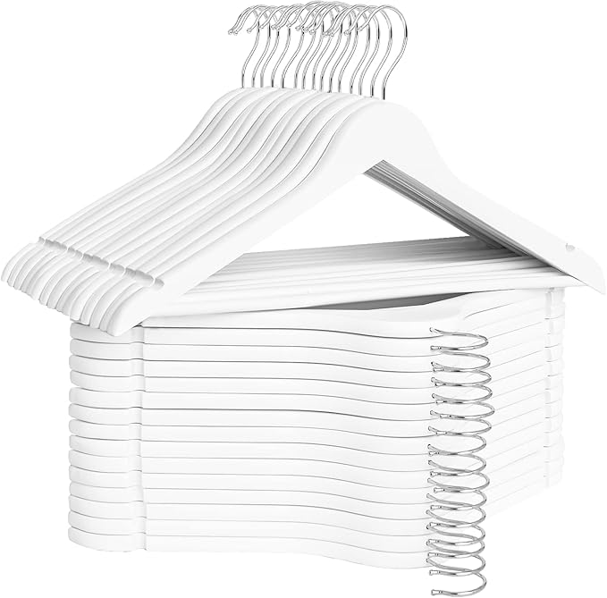 StorageWorks White Wooden Hangers 30 Pack, Heavy Duty Wood Hangers for Closet, Clothes Hangers for Coats, Bridesmaid Suits, Wedding Dress