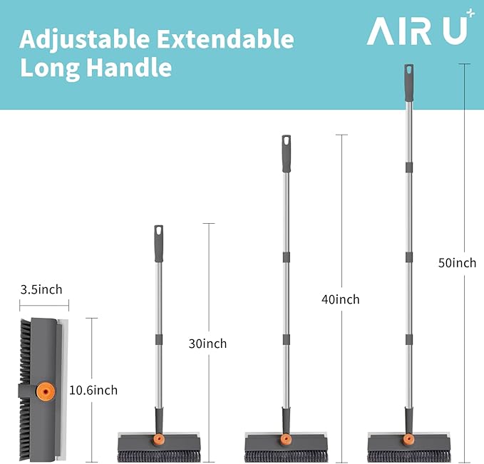 Floor Scrub Brush with Long Handle, 3 in 1 Scrape and Heavy-Duty Stiff Bristle Scrubber Brush for Cleaning Shower Bathroom, Patio, Pool, Garage, Kitchen, Wall and Deck (Gray, 1 Pack)