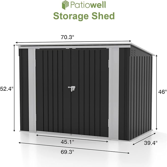 Patiowell 6x3 FT Storage Shed, Outdoor Metal Horizontal Sheds with Lockable Door, Waterproof Outside Trash Can Storage Shed for Lawn Garden Backyard, Black