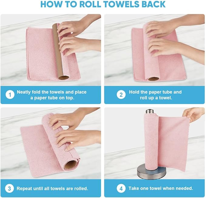 AIDEA Microfiber Cleaning Cloth 165 Sheets 3 Roll, Pink, Microfiber Towels for Cars, Shop Towels, Shop Rags Washable,Cleaning Rags Reusable Paper Towels for Automotive, Workshops, House,11×9"