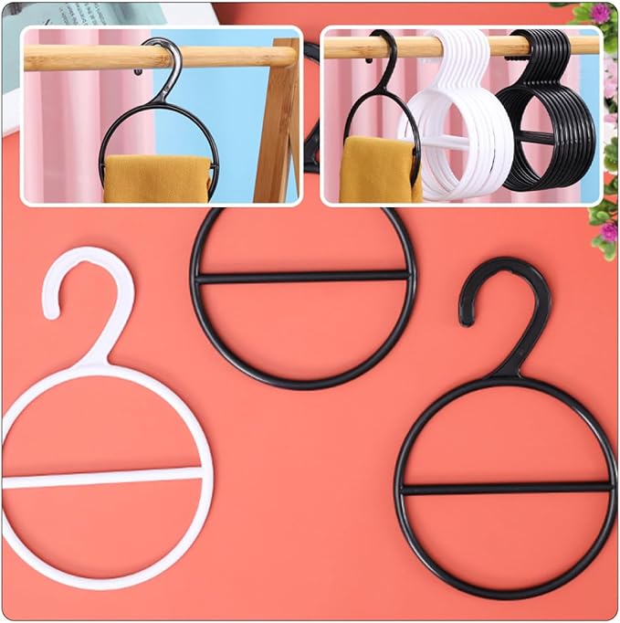 Lurrose Multifunctional Belt Ring Holder and Scarf Rack for Closet Organization, Black Plastic Clothing Hanger with 10 Pieces, Space-Saving Wardrobe Accessory Organizer for Ties and Belts