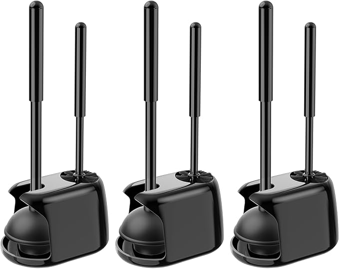 SetSail Toilet Brush and Plunger Set, 3 Pack Toilet Plungers for Bathroom with Holder Heavy Duty Toilet Bowl Brush and Holder Hidden for Deeply Cleaning - Black