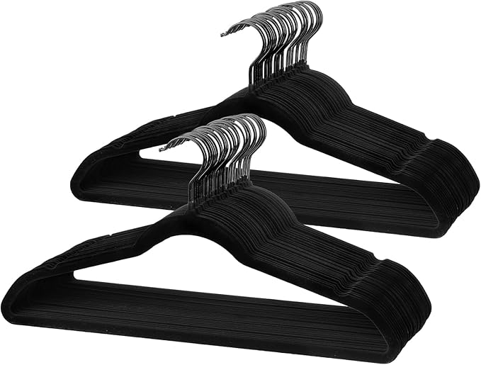 Pack of 30 Velvet Hangers, Space-Saving Heavy Duty Clothes Hangers for Suit, Non-Slip, 0.2 Inches Slim, 17.7 Inches Wide, 360° Swivel Black Hook - Black