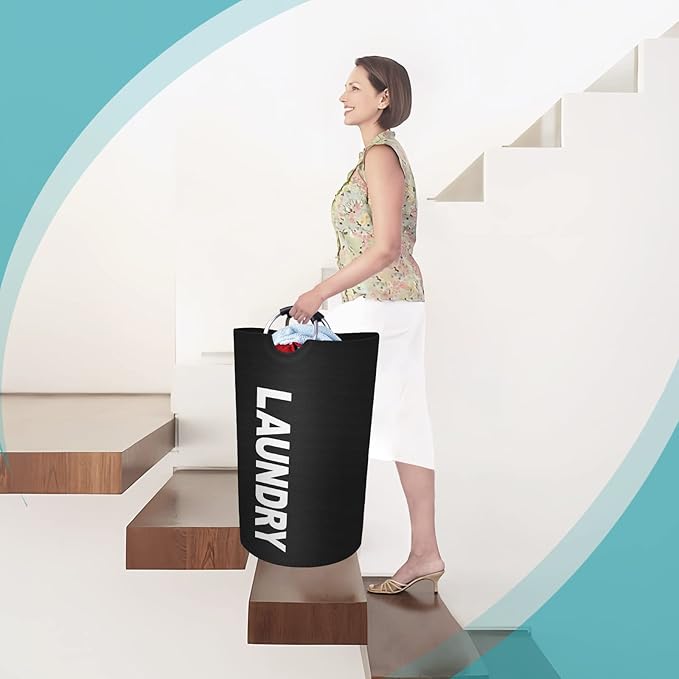 StorageRight 75L Large Laundry Basket, Laundry Hamper, Dirty Clothes Hamper for Laundry, Collapsible, Waterproof Laundry Baskets with Foam Protected Aluminum Handles for Laundry, Dorm, Family (Black)