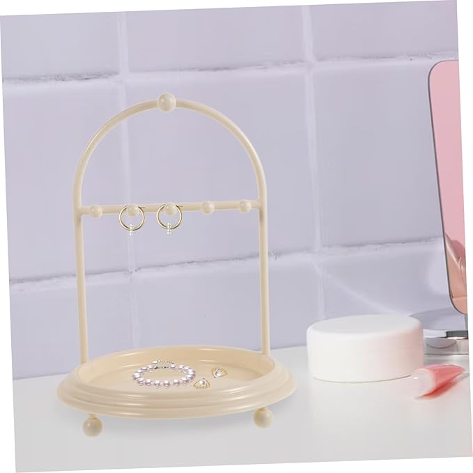 SAFIGLE Jewelry Storage Hanger Keeper Small Jewelry Stand Earrings Organizer Necklace Display Bracelet Hanging Ring Display Holders Hair Accessories for Necklace Standing Abs Beige
