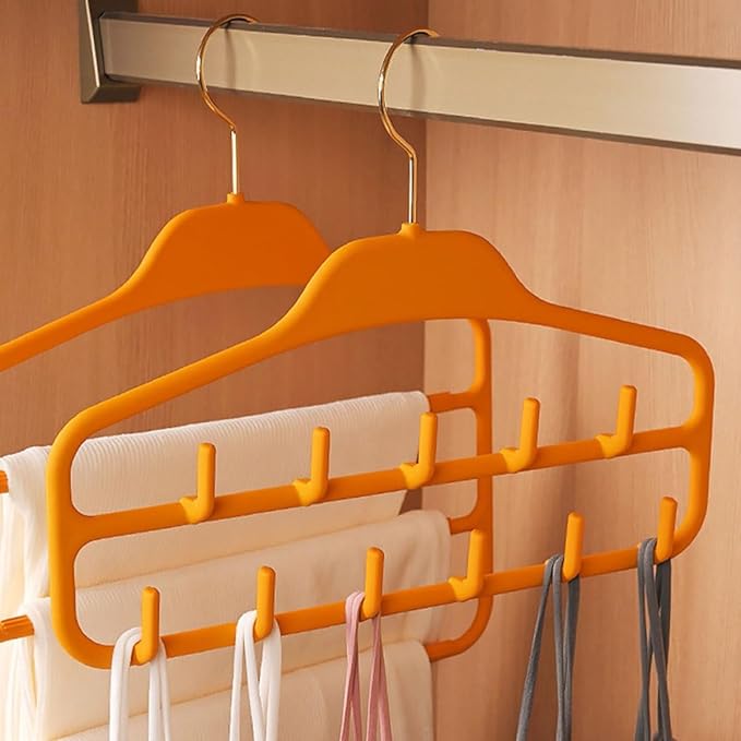 2pcs Multi-Hook Belt Hanger and Tie Organizer, Double-Layer 11-Hook Closet Accessory Organizer with Large Capacity for Scarves and Ties, Orange, Household Storage Solution